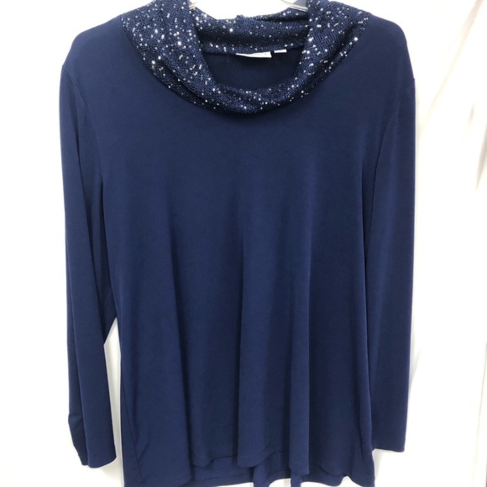 SUSAN‎ GRAVER NAVY EMBELLISHED TURTLENECK XLP